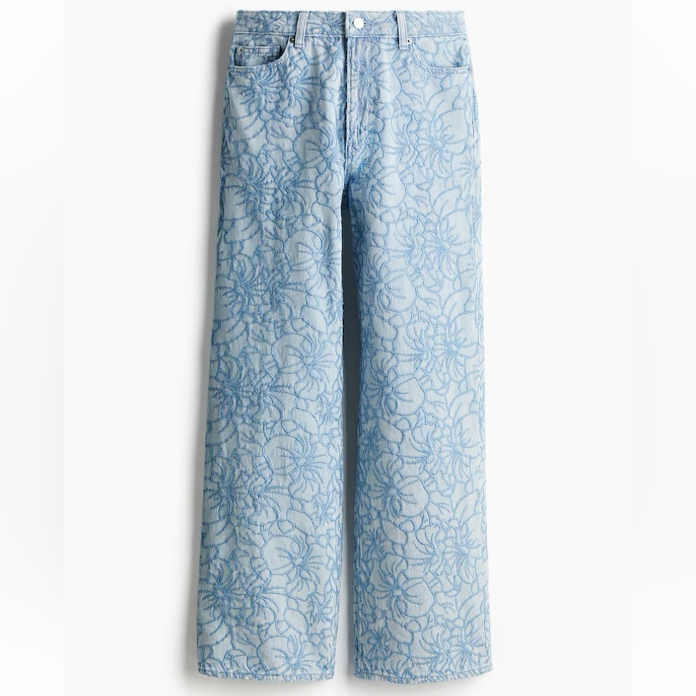 H&M Floral Embroidered Straight Jeans - New With Tags - Picture 10 of 11
